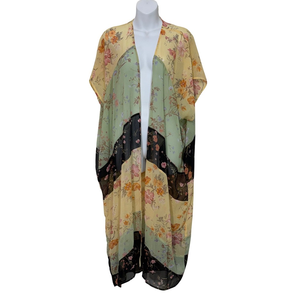 American Eagle Kimono Wrap Womens O/S Yellow Floral Patchwork Sheer Boho